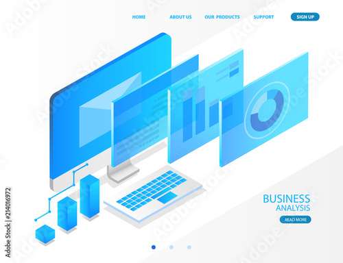 business analysis system, isometric blue light concept