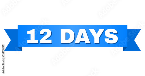 12 DAYS text on a ribbon. Designed with white caption and blue stripe. Vector banner with 12 DAYS tag.