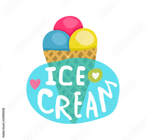 Ice cream sweet treat colorful text cartoon. Vector illustration