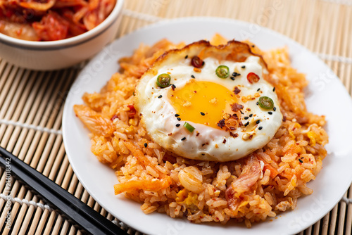 Kimchi fried rice with fried egg on top, Korean food