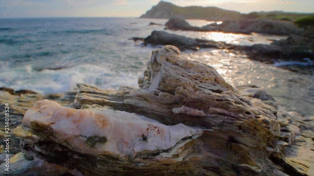 Slow motion of sea and waves crashing over french mediterrannean riviera beautiful landscape Slow motion of sea and waves crashing over french mediterrannean riviera beautiful landscape