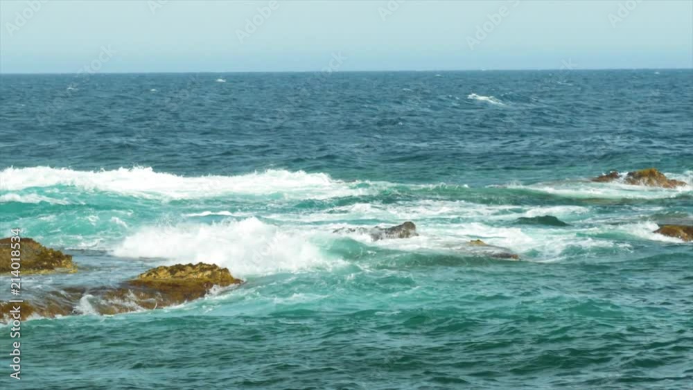 Slow motion of sea and waves crashing over french mediterrannean riviera beautiful landscape Slow motion of sea and waves crashing over french mediterrannean riviera beautiful landscape
