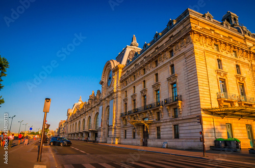 Sunset view of D'Orsay Museum on left bank of Seine, Paris, France. photo