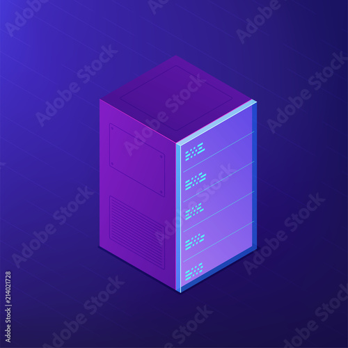 Isometric server rack with plugged in equipment