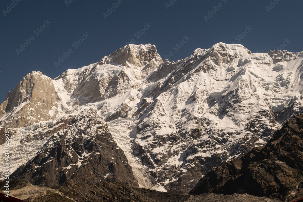 Kedarnath peak and Kedarnath dome during summers in the moth of May melting it's snow through Mandakini Glaciers