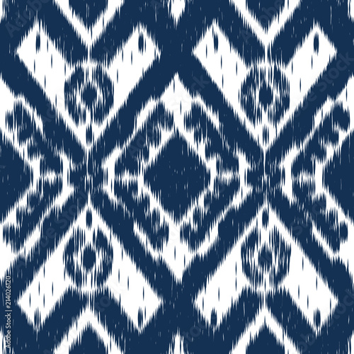 Ikat ornament. Tribal pattern in Aztec style. Hand Drawn folklore seamless pattern