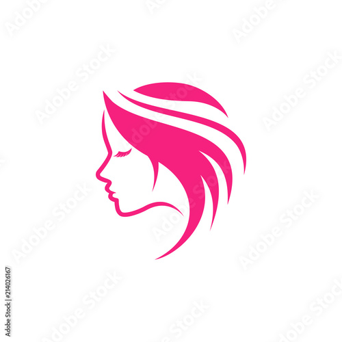 beauty logo template. A beautiful woman's head silhouette with loose hair