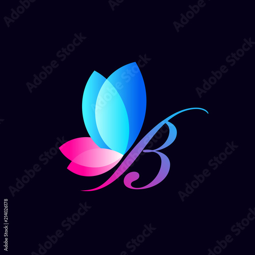 colorful butterfly logo template. an illustration concept of beautiful butterfly formed from combination of letter B and natural leaves