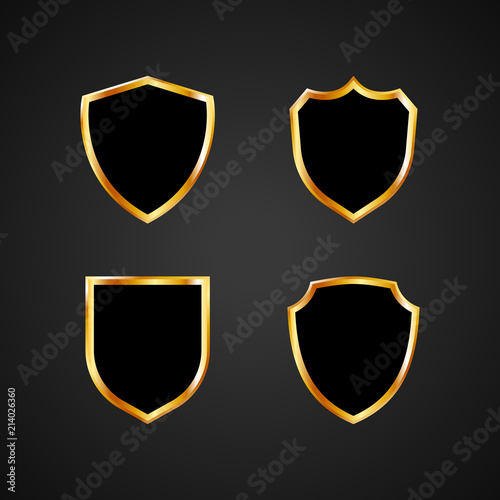 set of golden shield vector