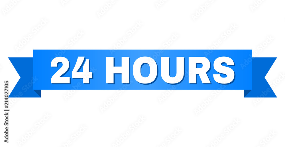 24 HOURS text on a ribbon. Designed with white title and blue tape. Vector banner with 24 HOURS tag. 24 HOURS text on a ribbon. Designed with white title and blue tape. Vector banner with 24 HOURS tag.