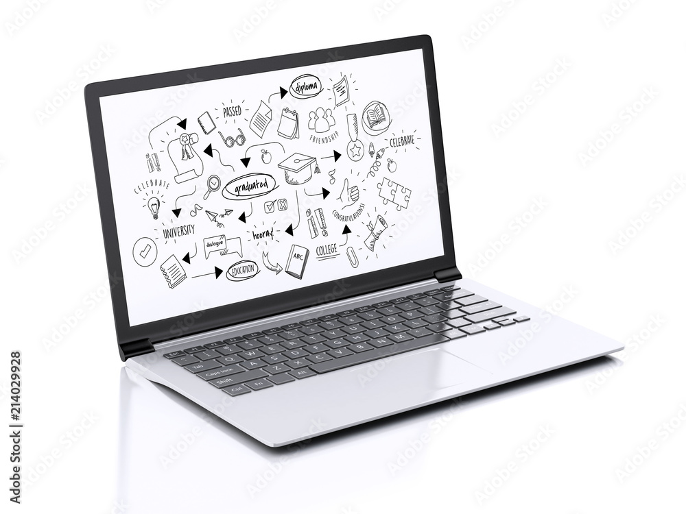 Modern Laptop with education sketch Modern Laptop with education sketch