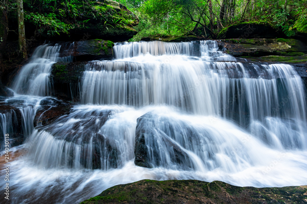 Beautiful deep forest waterfall in Thailand.