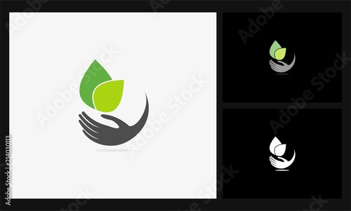 hand leaf icon logo