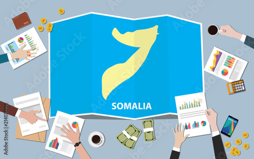 somalia africa economy country growth nation team discuss with fold maps view from top