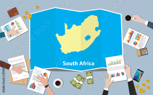 south africa economy country growth nation team discuss with fold maps view from top