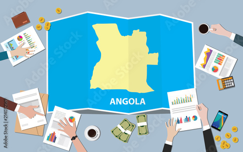 angola africa economy country growth nation team discuss with fold maps view from top