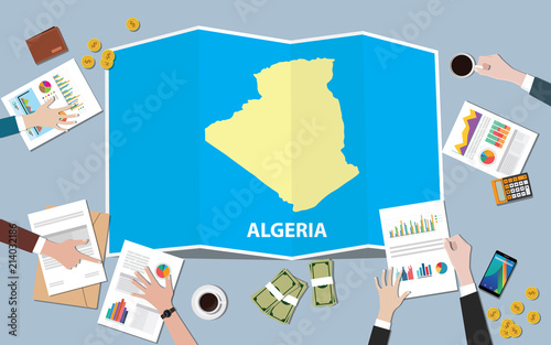 algeria africa economy country growth nation team discuss with fold maps view from top