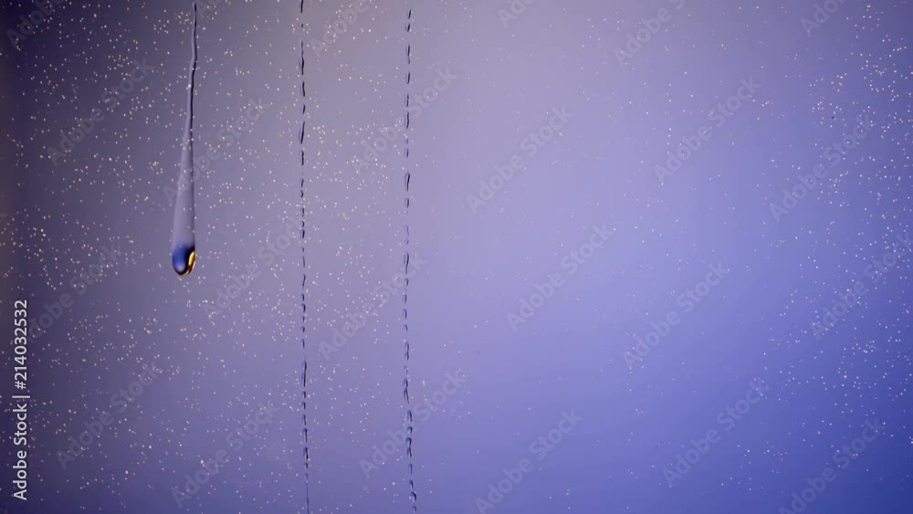 Drops and water rinse down glas of water on bluresceen