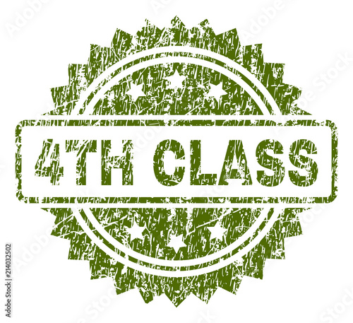 4TH CLASS stamp seal watermark with rubber print style. Green vector rubber print of 4TH CLASS caption with corroded texture.