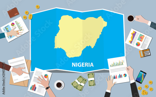 nigeria africa economy country growth nation team discuss with fold maps view from top