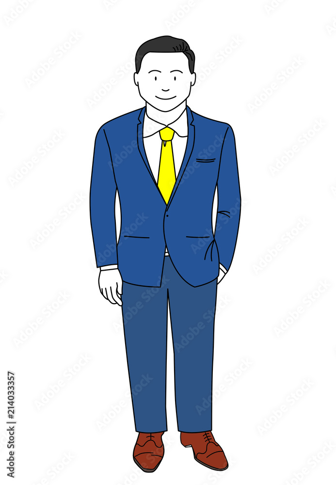 businessman wearing blue suit and smart standing businessman wearing blue suit and smart standing