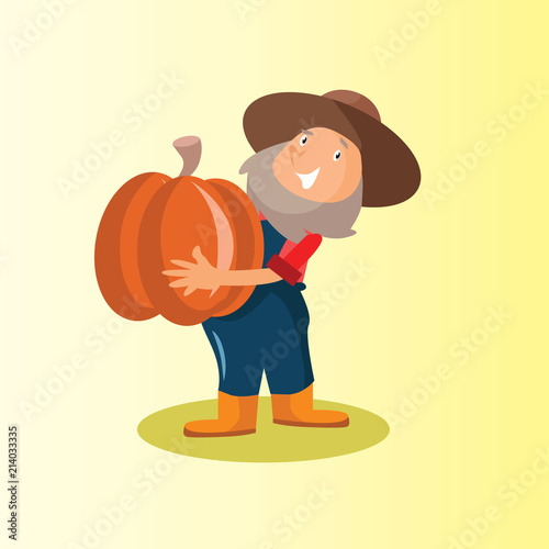 funny adorable farmer peasant agriculturist tiller gardener pumpkin cartoon character