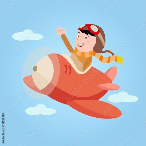 cute little pilot plane boys cartoon character