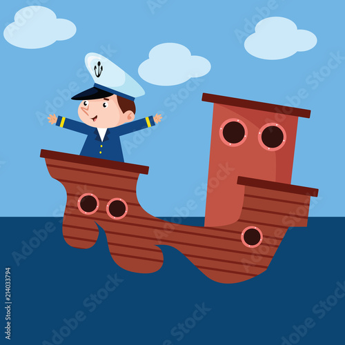 cute little sailor boys sailing the ocean cartoon character