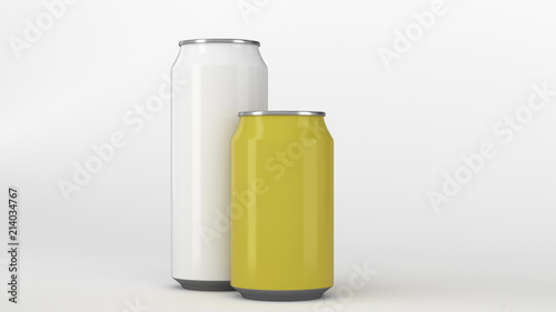 Big white and small yellow soda cans mockup