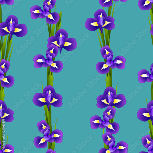 Fototapeta Naklejka Na Ścianę i Meble -  Iris Flower Seamless on Indigo Blue Background