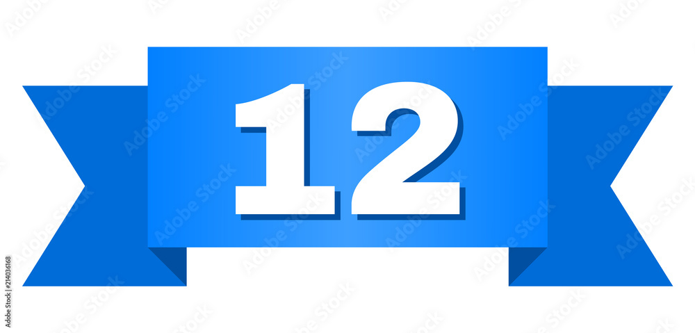 12 text on a ribbon. Designed with white title and blue tape. Vector banner with 12 tag. 12 text on a ribbon. Designed with white title and blue tape. Vector banner with 12 tag.