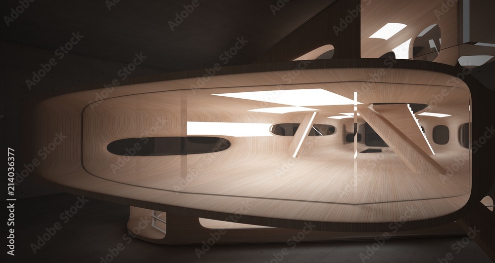 Fototapeta premium Empty dark abstract concrete and wood smooth interior. Architectural background. 3D illustration and rendering