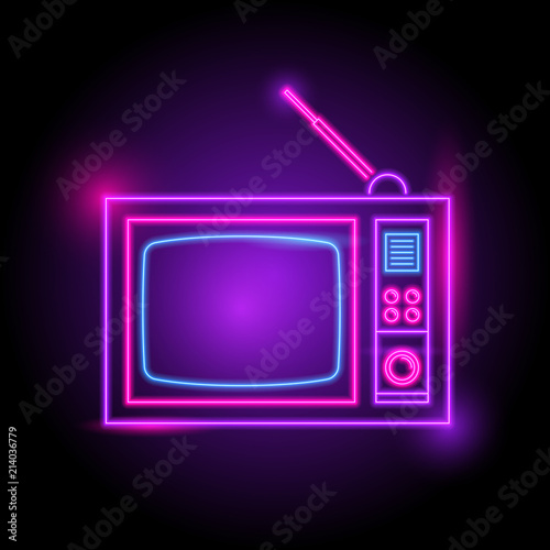 television neon logo. glow in the dark. electric theme season. party night club. vector eps10.