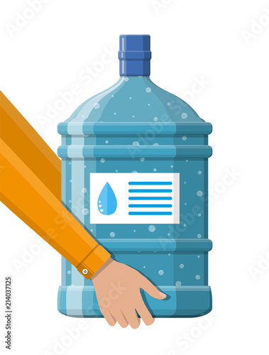 Big bottle with clean water for cooler in hand