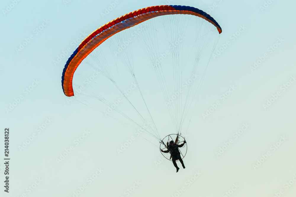 Para-motor flying in the sky