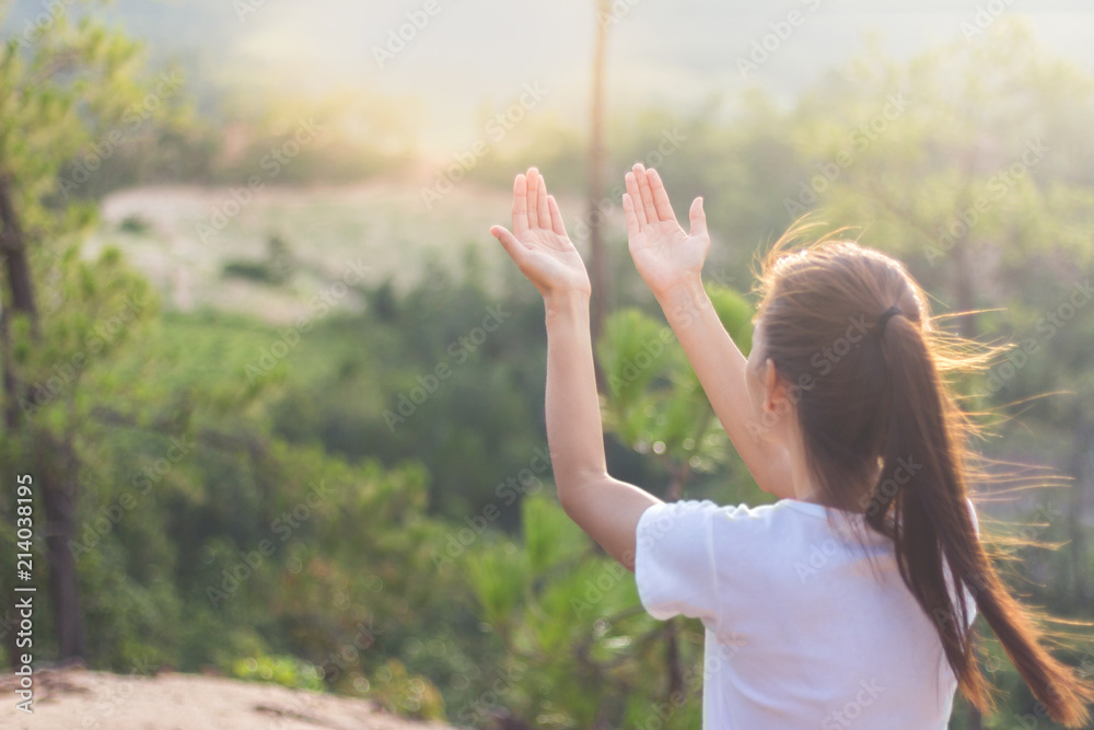 Human hands open palm up worship. Christian concept background. fighting and victory for god.