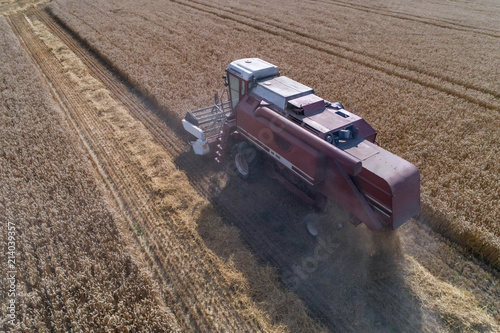 Aerial view on combine harvester working on the large wheat field in Germany © CL-Medien
