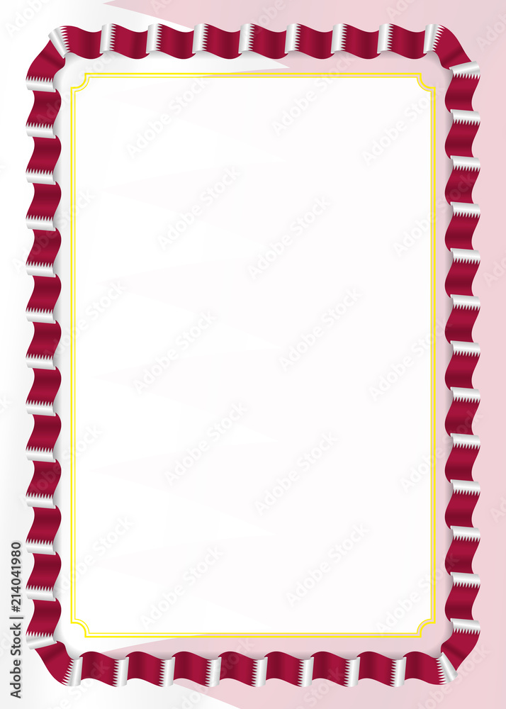 Frame and border of ribbon with Qatar flag, template elements for your certificate and diploma. Vector