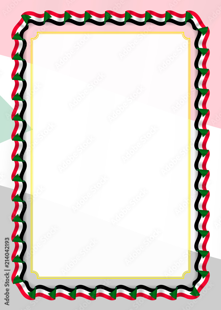 Frame and border of ribbon with Sudan flag, template elements for your certificate and diploma. Vector Frame and border of ribbon with Sudan flag, template elements for your certificate and diploma. Vector