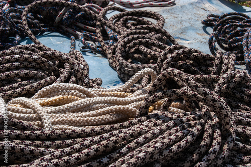 Old ropes on a blue background.