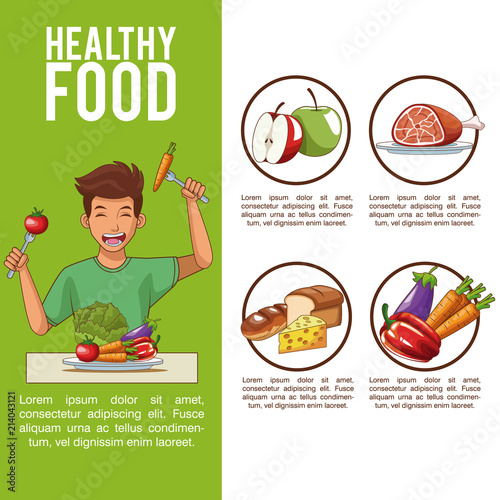 Digestive system and nutrition with young man cartoon vector illustration graphic design