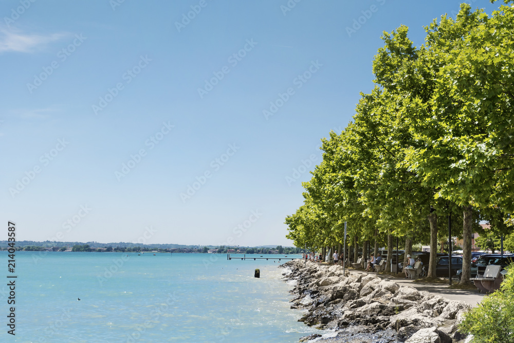 Promenade with Trees in a Row  in Bardolino ,Italy,Garda Lake 