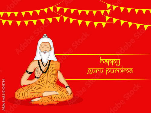 illustration of a saint with happy Guru Purnima text on the occasion of hindu festival Guru Purnima celebrated in India
