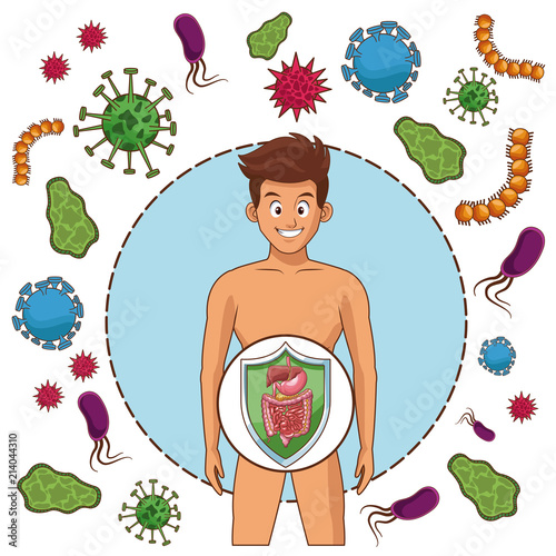 Young man with stomach ache cartoons vector illustration graphic design