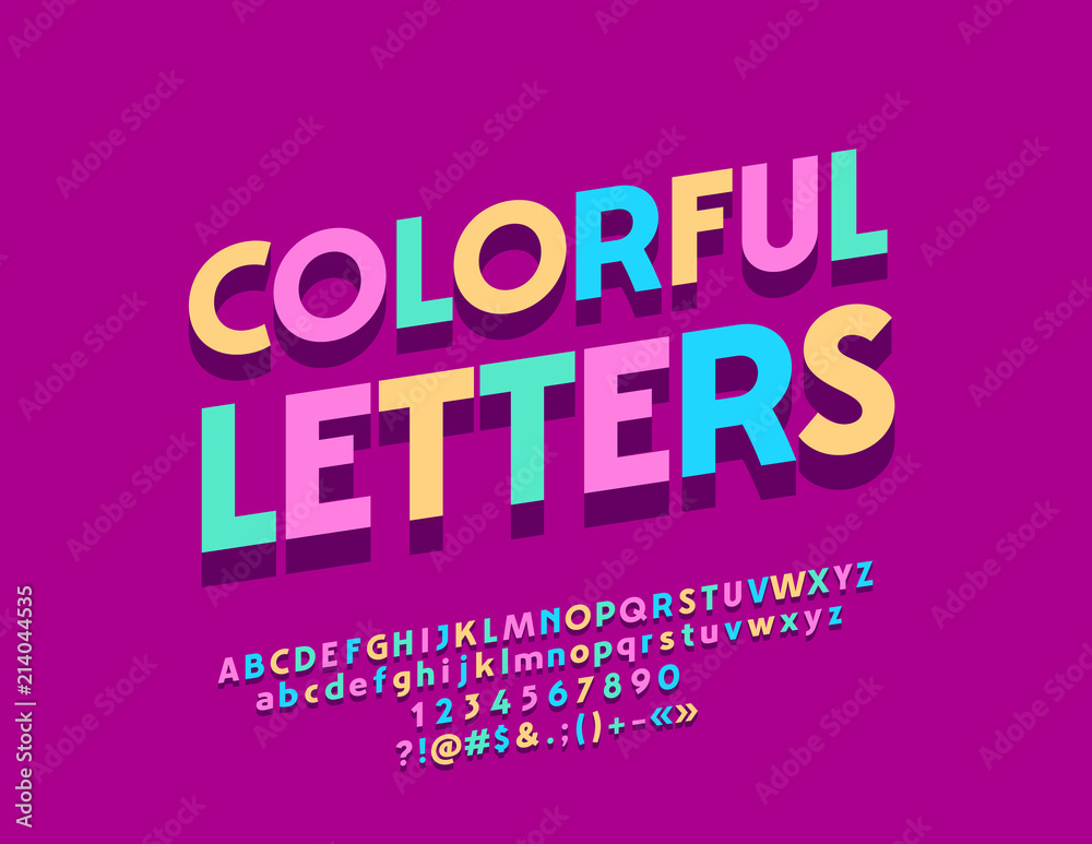 Fototapeta premium Vector Colorful Letters with Shadow. Artistic Bright Font. Modern style Alphabet, Numbers and Symbols for Icon, Logo, Banner