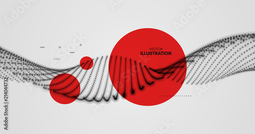 Wave with connected dots. Connection structure. Wireframe vector illustration.