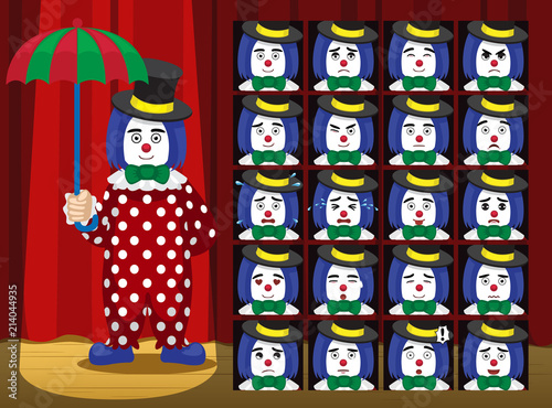 Clown Umbrella Strawberry Costume Cartoon Emotion faces Vector Illustration