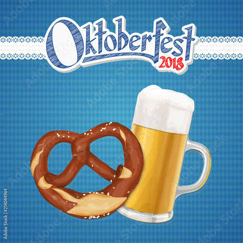 Oktoberfest background with pretzel and beer