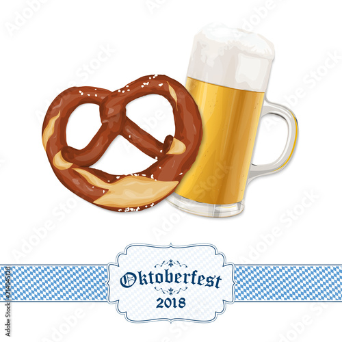 Oktoberfest background with pretzel and beer