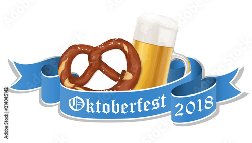 Oktoberfest background with pretzel and beer